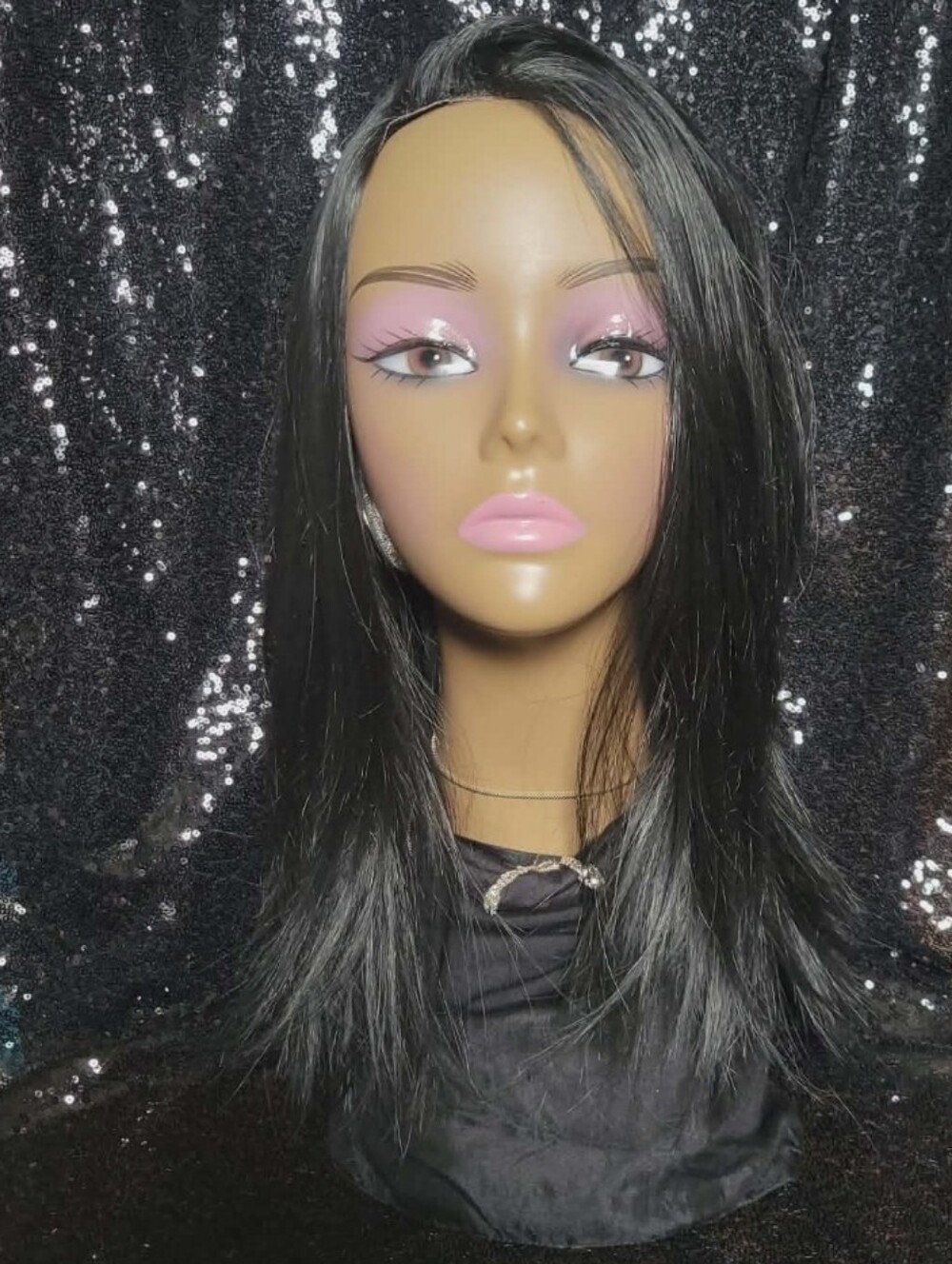 100% Human Hair Long Black Wig With Small Lacefront!